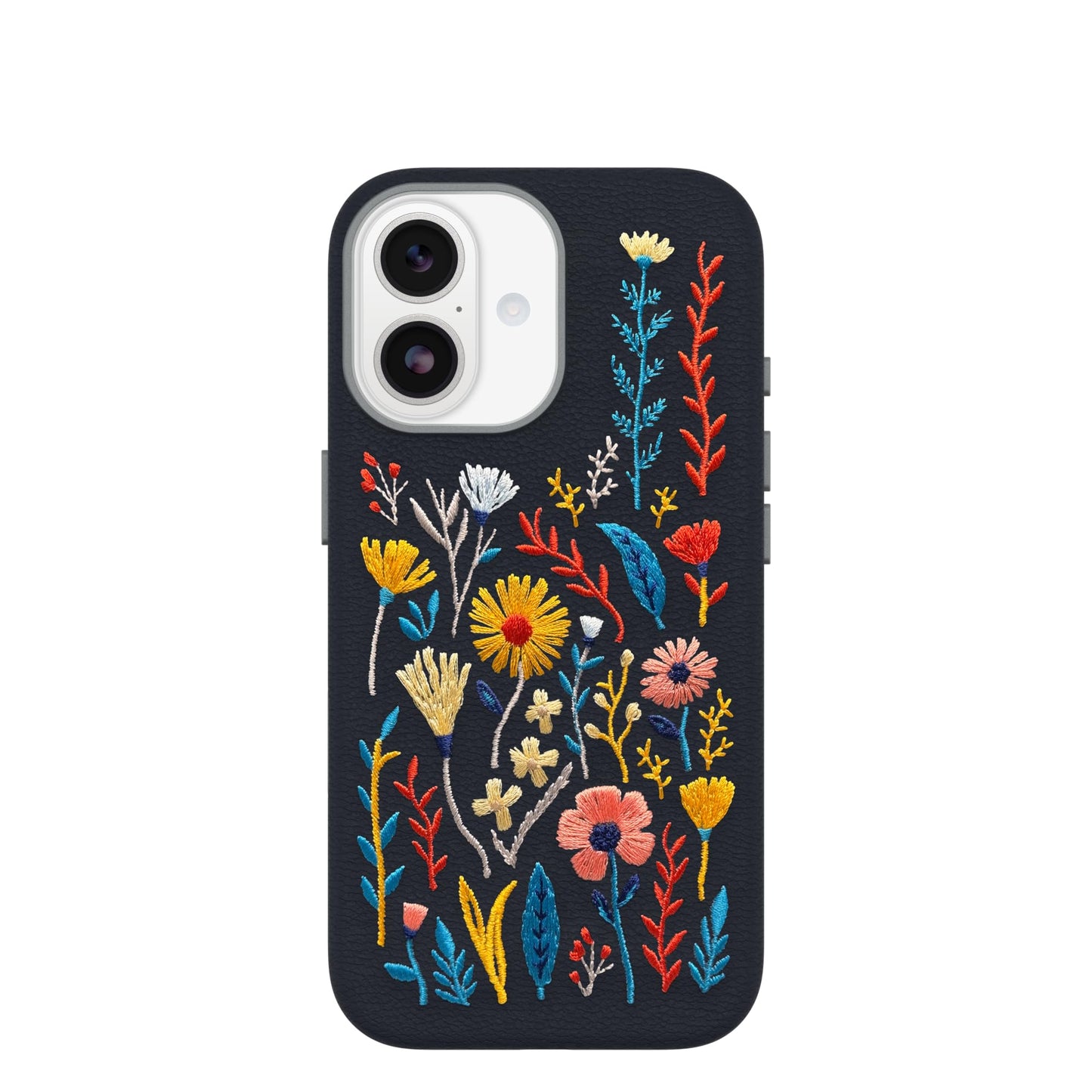 OtterBox iPhone 17 Symmetry Series Cactus Leather Embroidery Case - Enchanted Garden - Blue - Textured, Embroidered Floral Artistic iPhone Case