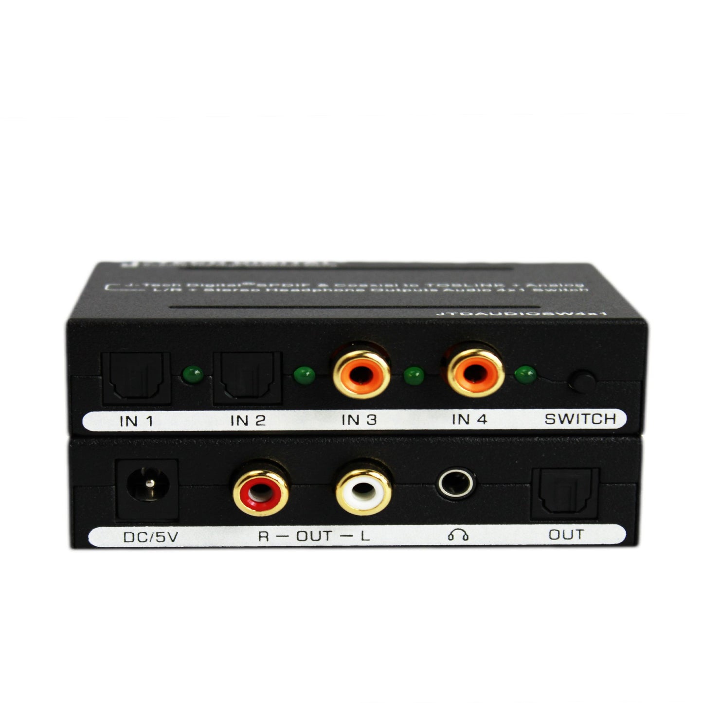 J-Tech Digital Optical SPDIF/Coaxial Digital to RCA L/R Analog Audio Converter 4x3 Switch with 3.5mm Jack Support Headphone/Speaker Outputs