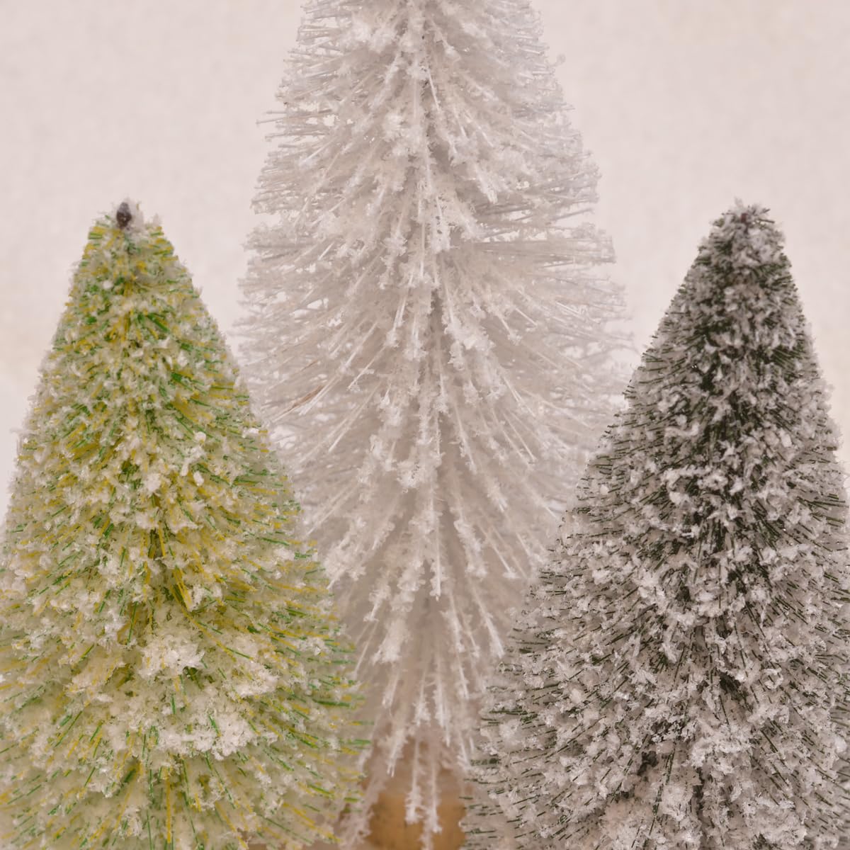 Mark Feldstein & Associates Sisal Tree and Wax LED Flameless Candle 8 Piece Candlescape Centerpiece Set, 8 Inch, White and Green with Artificial Snow