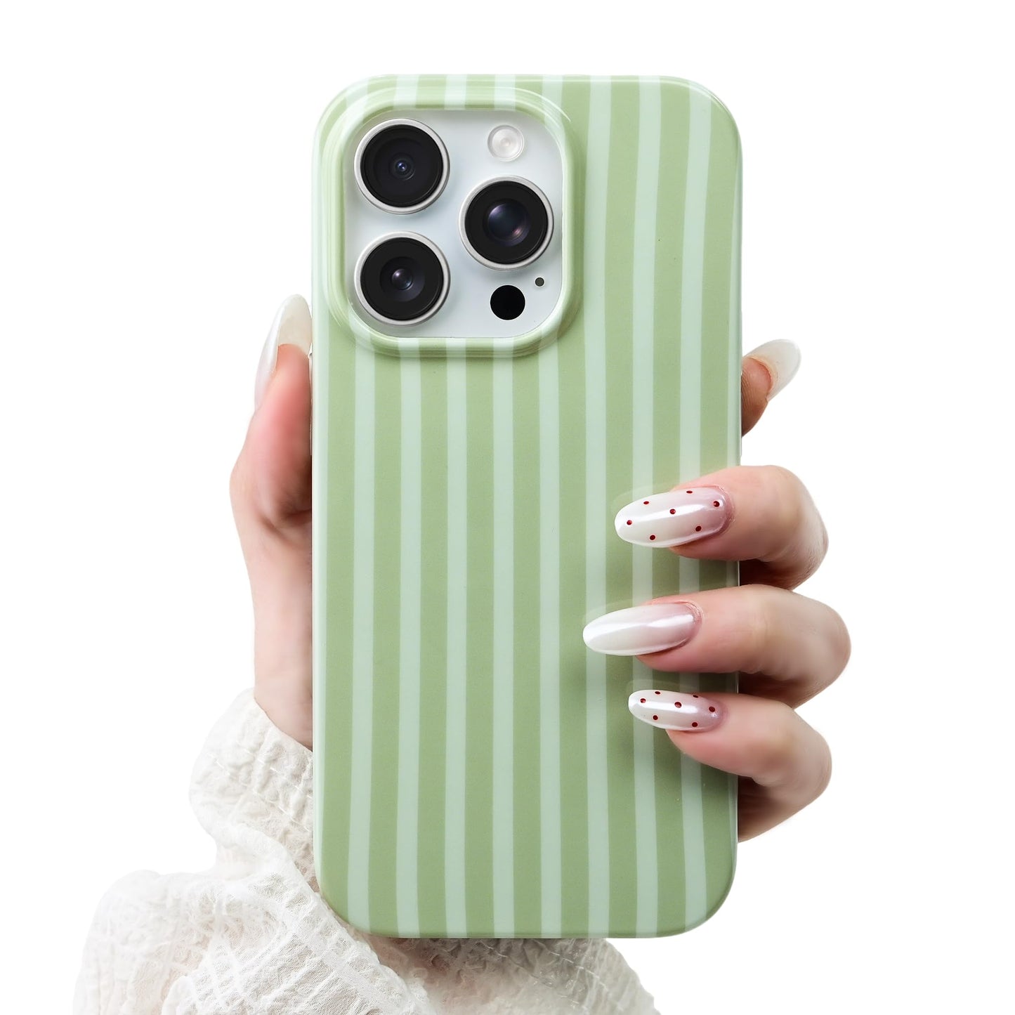 SleekCover Cute Striped Case for iPhone 15 Pro Max 6.7",Green