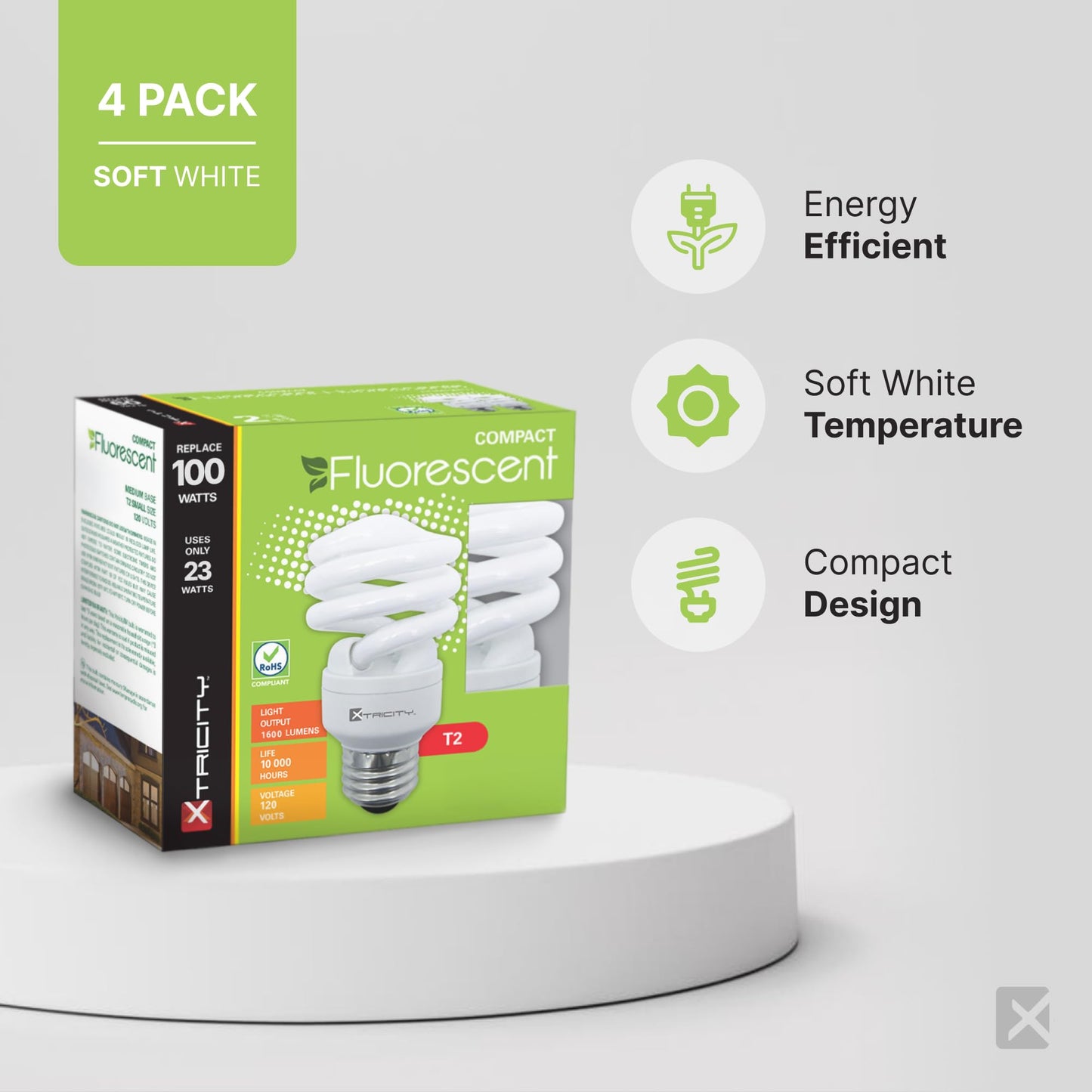 Xtricity Compact Fluorescent Light Bulbs T2 Spiral, E26 Base (4 Pack)