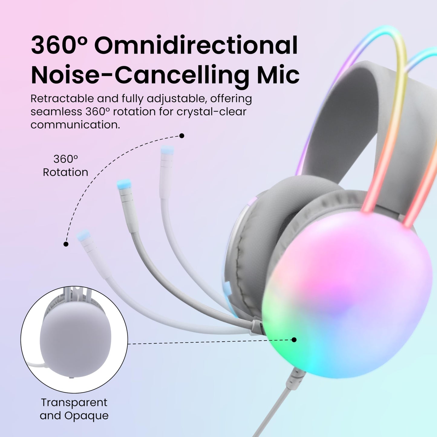Gabba Goods Wired LED Gaming Headset with Mic - Over Ear Headphones with 50mm Drivers, Noise Isolation, Color-Changing Lights, 3.5mm AUX & USB…