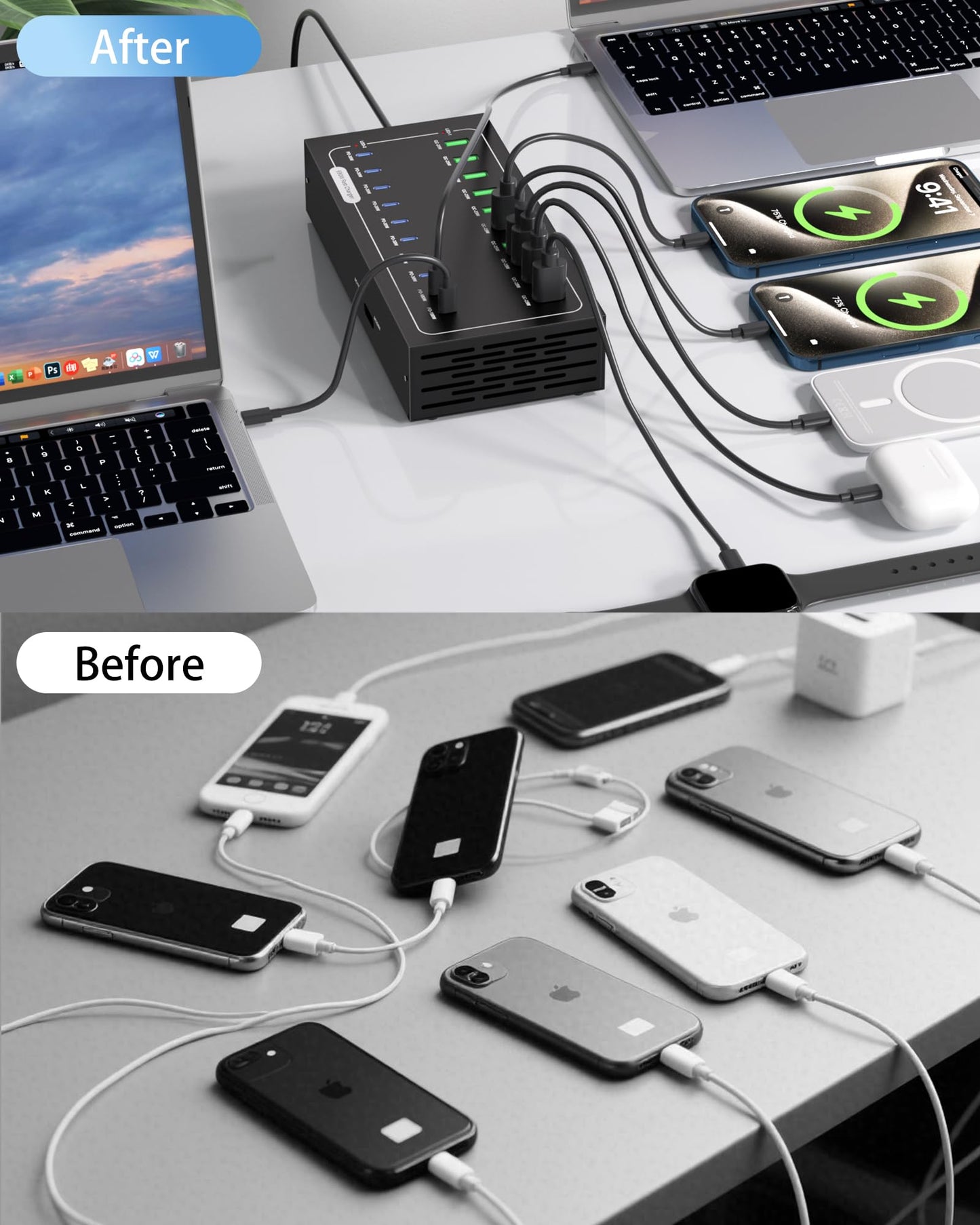 690W USB Charging Station, 20 Port Fast Charging Station for Multiple Devices, PD 100W USB C Charger Block, Smart Power Delivery & Multi Protection