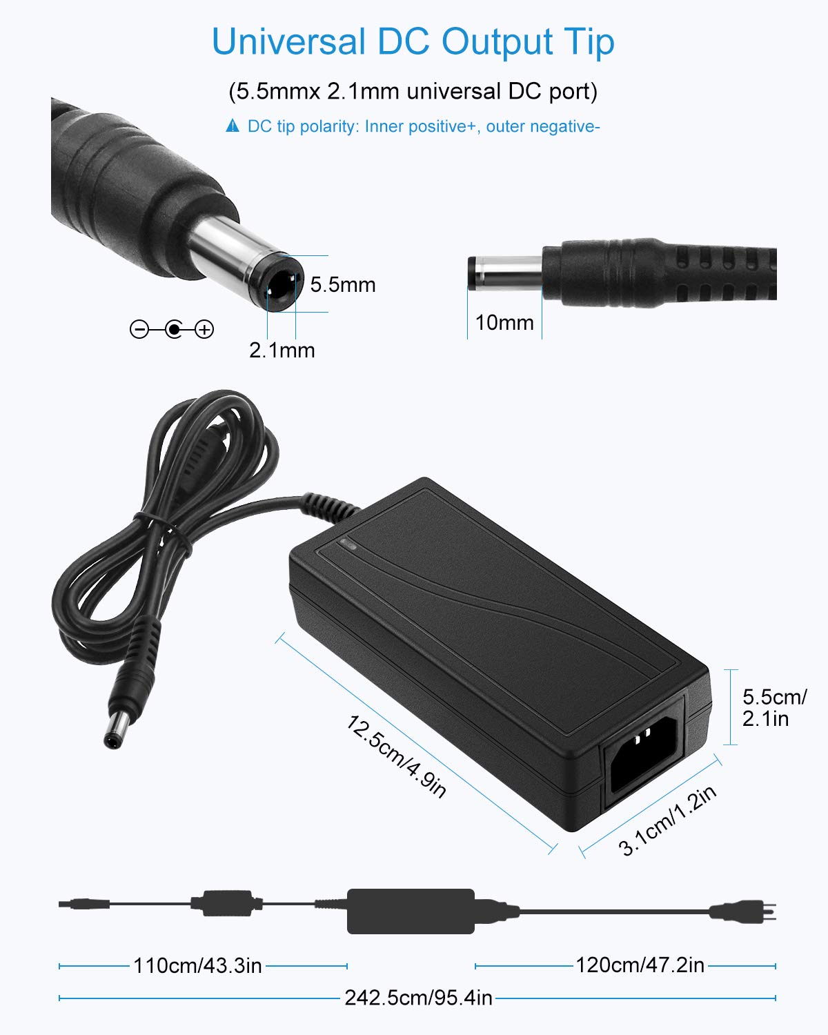 ALITOVE 24V 3A 72W AC to DC Adapter Power Supply Converter AC 100V ~ 240V to DC 24V 3amp Transformer with 5.5x2.1mm DC Output Jack for 5050 3528 LED…