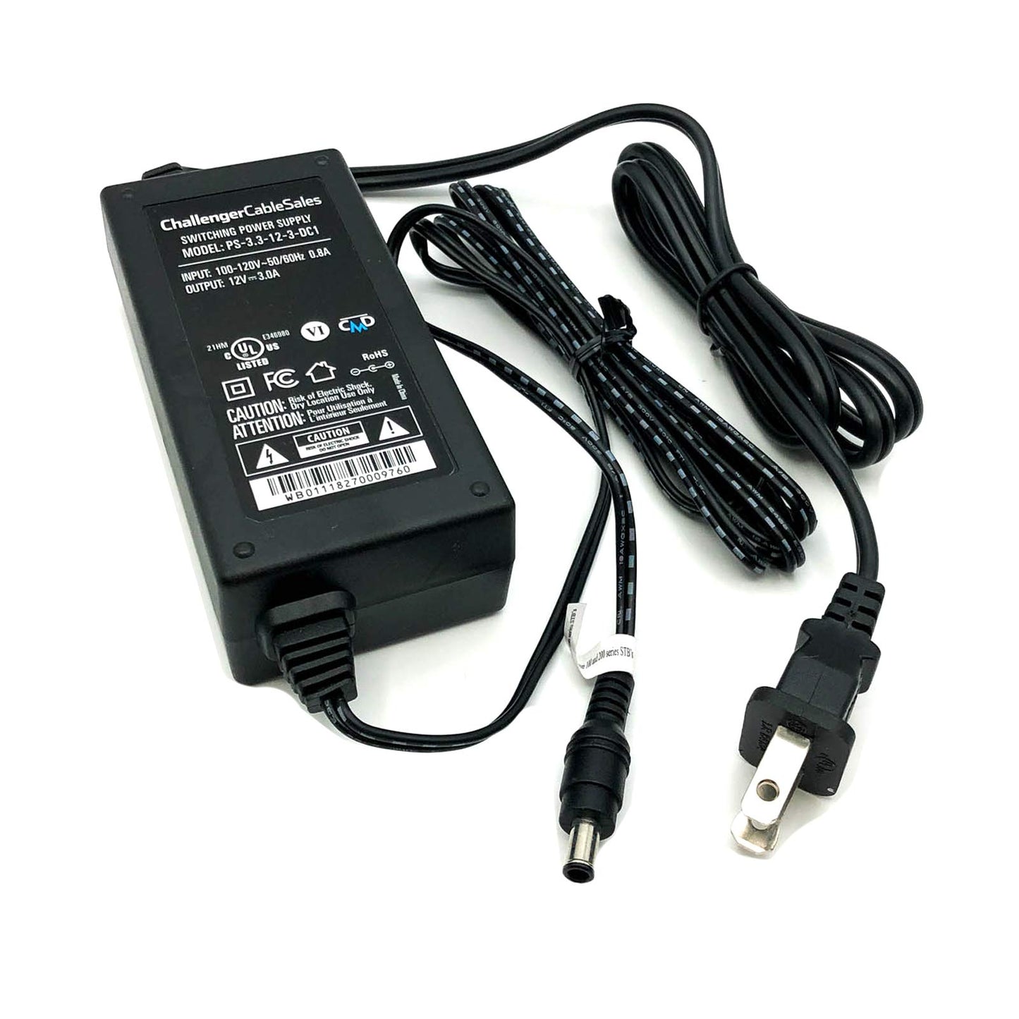 Challenger Cable Sales PS-3.3-12-3-DC1 12V 3A 36W Switching Power Supply AC/DC Adapter