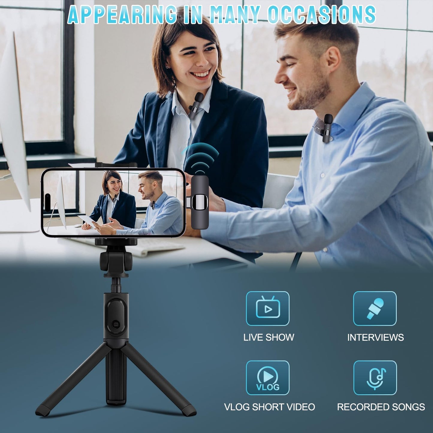 Partyear Wireless Microphone for iPhone & iPad - Dual Professional Lavalier Mic, Plug-Play for Recording, Live Stream, YouTube, Facebook, TikTok, Vlog