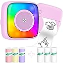 Lebt Mini Printer Sticker Printer Print Pod with 6 Rolls Sticker Paper, Seven Color Lighting Modes for DIY Scrapbook, Travel, Notes, Label, Memo