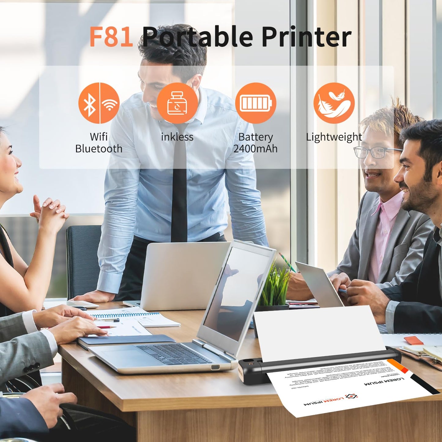 Rongta Portable Printer, Bluetooth Inkless Thermal Printer Wireless for Travel, Compatible with Android iOS Phone & Laptop, Supports 8.5" X 11" US