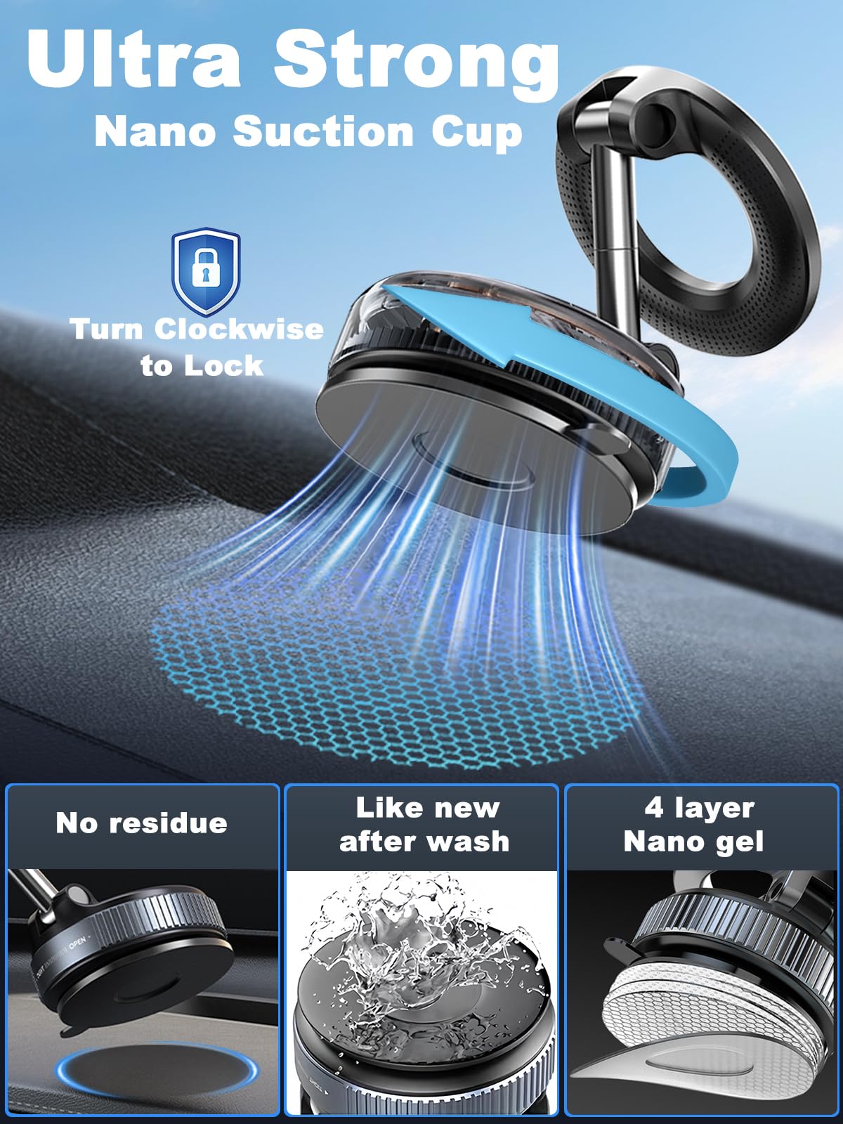snanlen Upgraded 360° Nano Gel Vacuum Magnetic Phone Holder, Car Phone Holder for Magsafe[108+LBS Strongest Suction & 3000gf Strongest Magnetic]