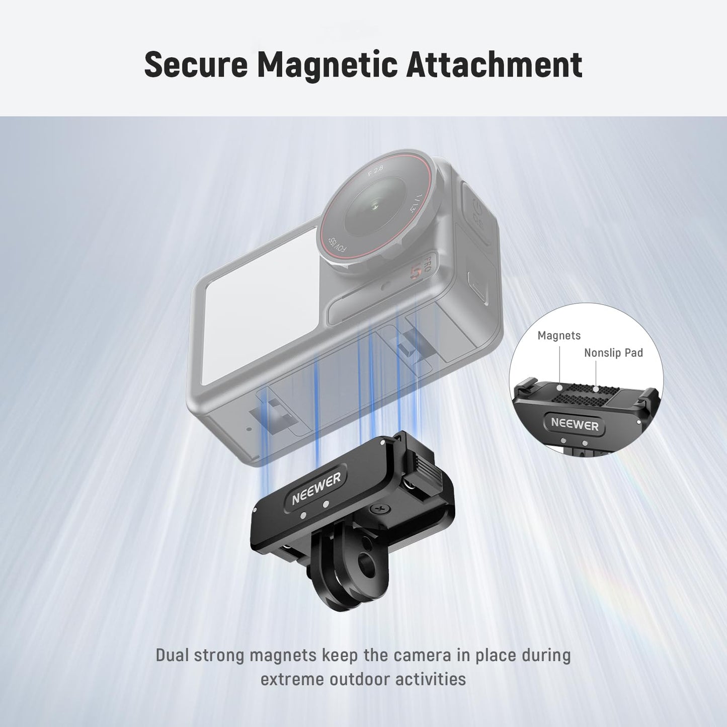 NEEWER Magnetic Mount Adapter Compatible with DJI Osmo 360 / Action 5 Pro/4/3, Upgraded Metal Quick Release Action Camera Mount Vlogging Accessories