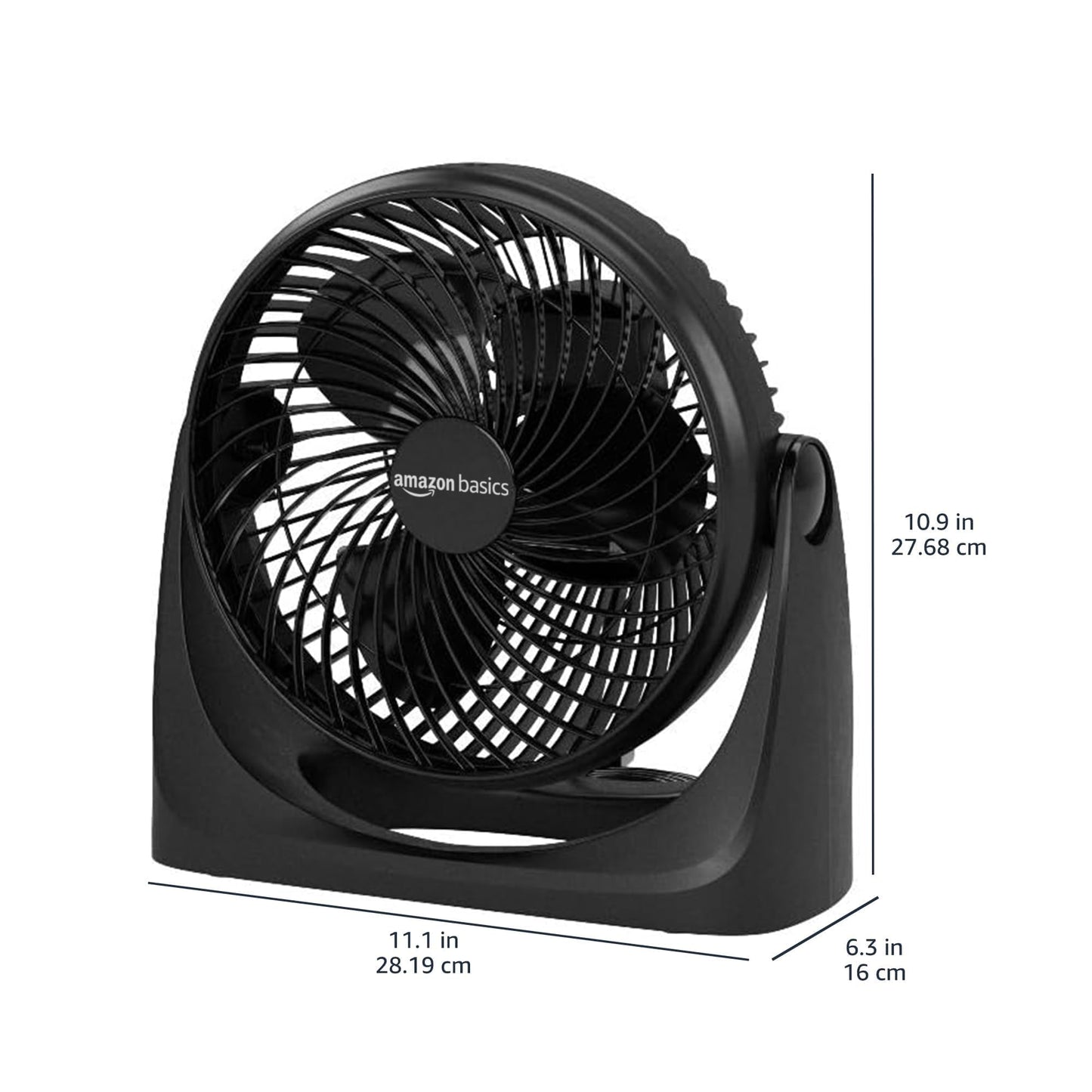 Amazon Basics Air Circulator Desk Fan for Bedroom, Home and Office, 90-Degree Tilt Head, 3 Speed Settings, Cooling, 35 Watts, Black, 11.1"W x 6.3"D x