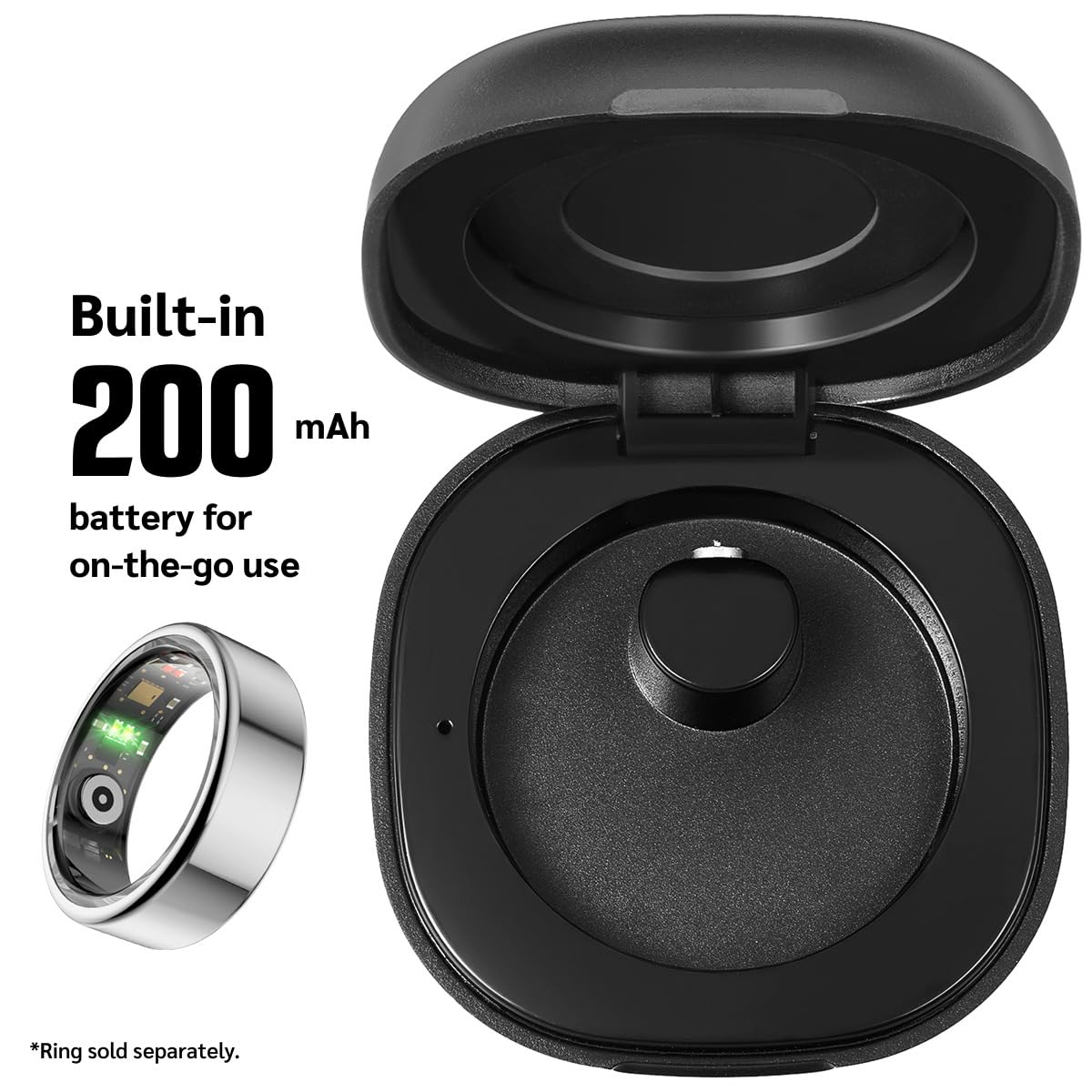 WuzuTech Herz P1 Rapid Charging Case - Smart Ring Portable Charging Case with 200 mAh Battery Magnetic Charger | Charges Herz P1 Smart Ring 8 Times |