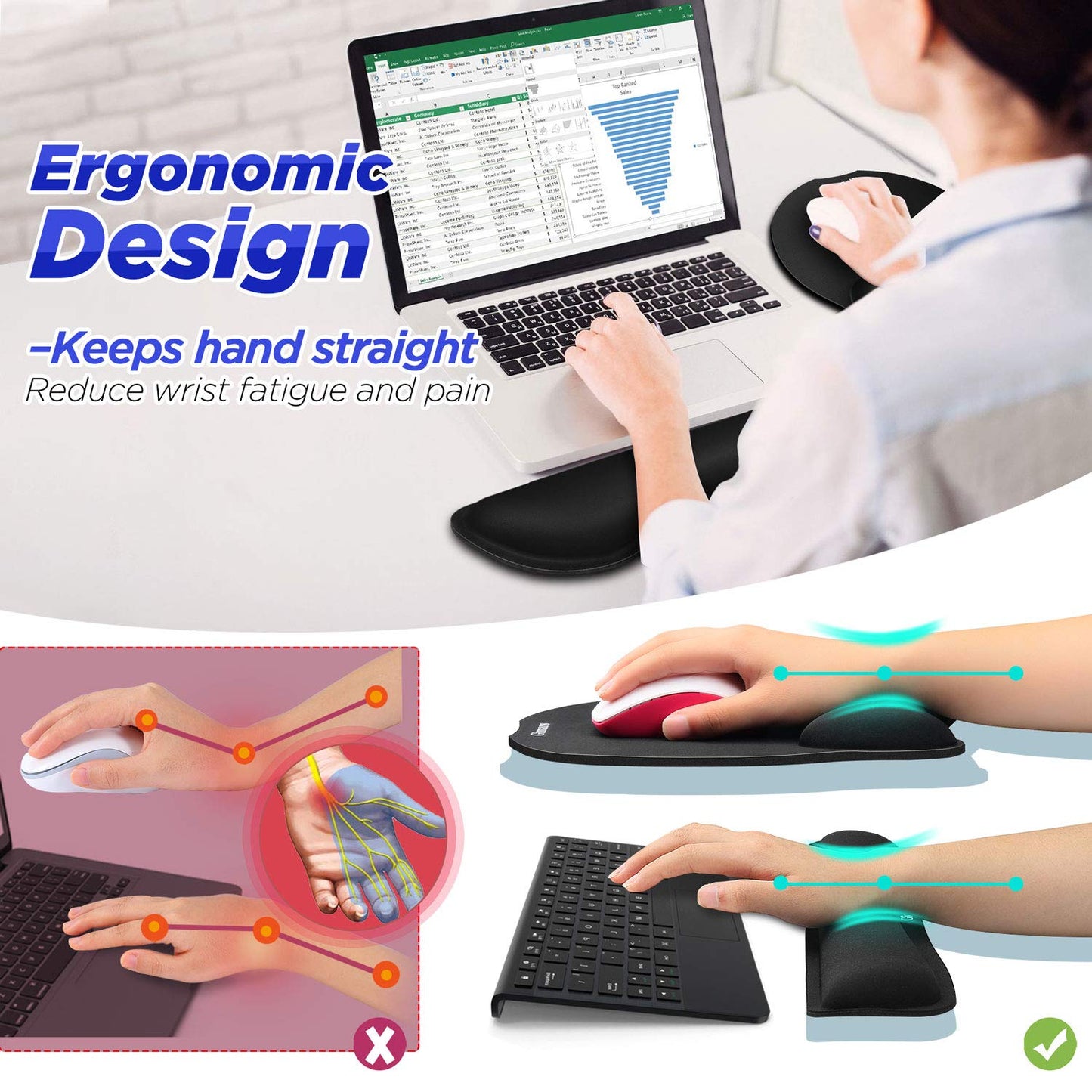 Gimars Upgrade Enlarge Superfine Fibre Soft Smooth Gel Ergonomic Mouse Pad Wrist Support and Keyboard Wrist Rest for Computer, Laptop, Mac, Gaming