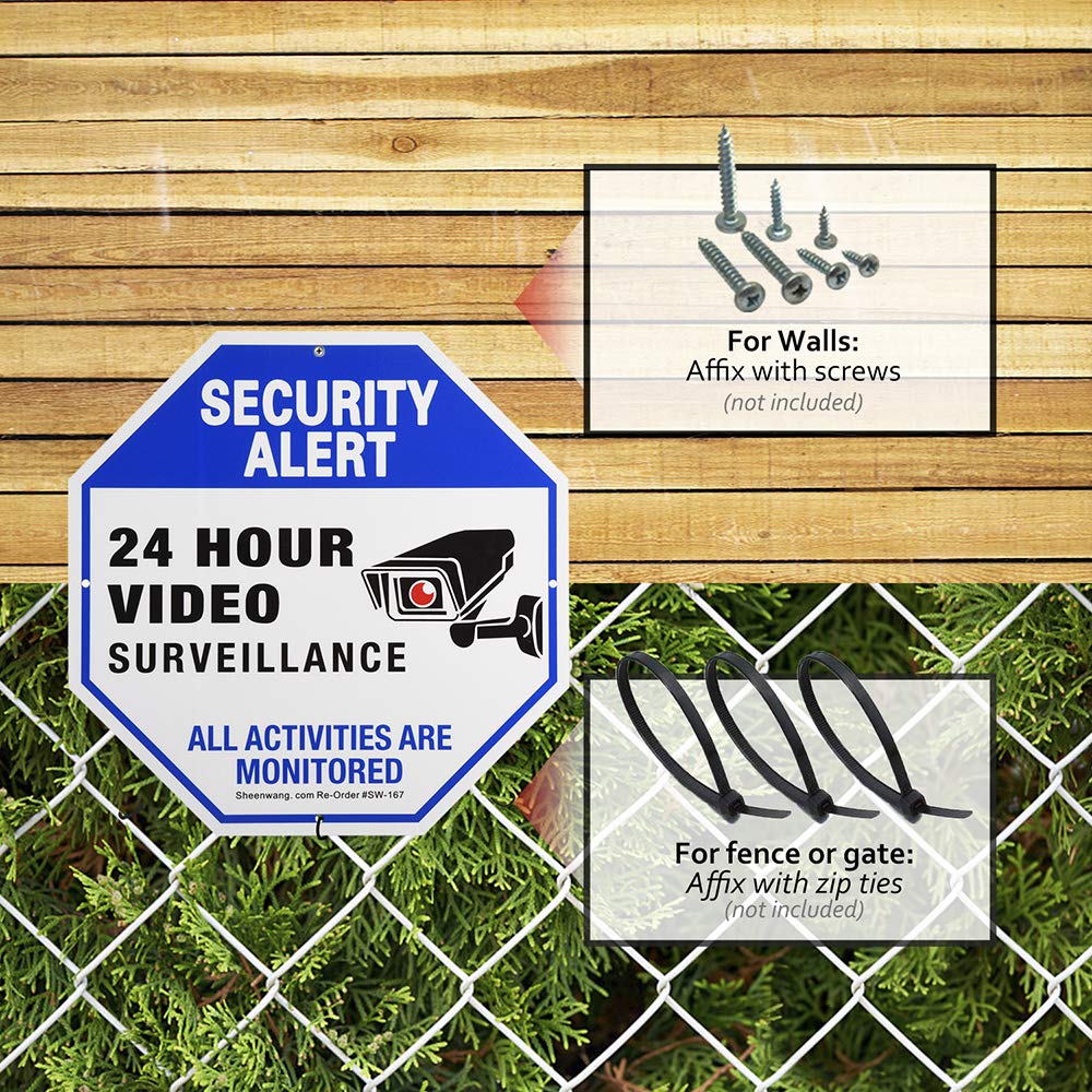 Sheenwang 2-Pack Security Camera Sign, Video Surveillance Signs Outdoor, UV Printed 40 Mil Rust Free Aluminum 10 X 10 in, Weatherproof and Heavy Duty