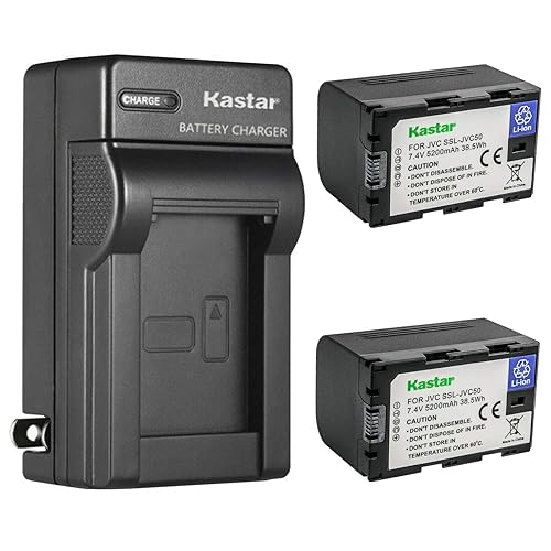 Kastar 2-Pack Battery and AC Wall Charger Replacement for JVC GY-HMQ10, GY-HMQ10E, GY-LS300, GY-LS300CHU, GY-HM200, GY-HM200U, GY-HM200HW, GY-HM200SP