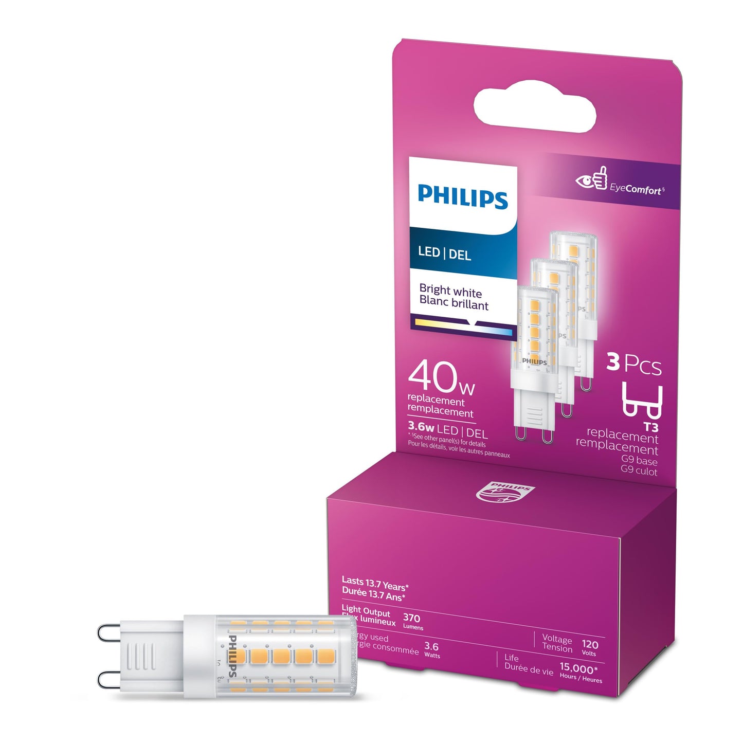 PHILIPS 534263-3.6T3/PER/830/ND/G9/120V 6/3BC LED Bi Pin Halogen Replacements