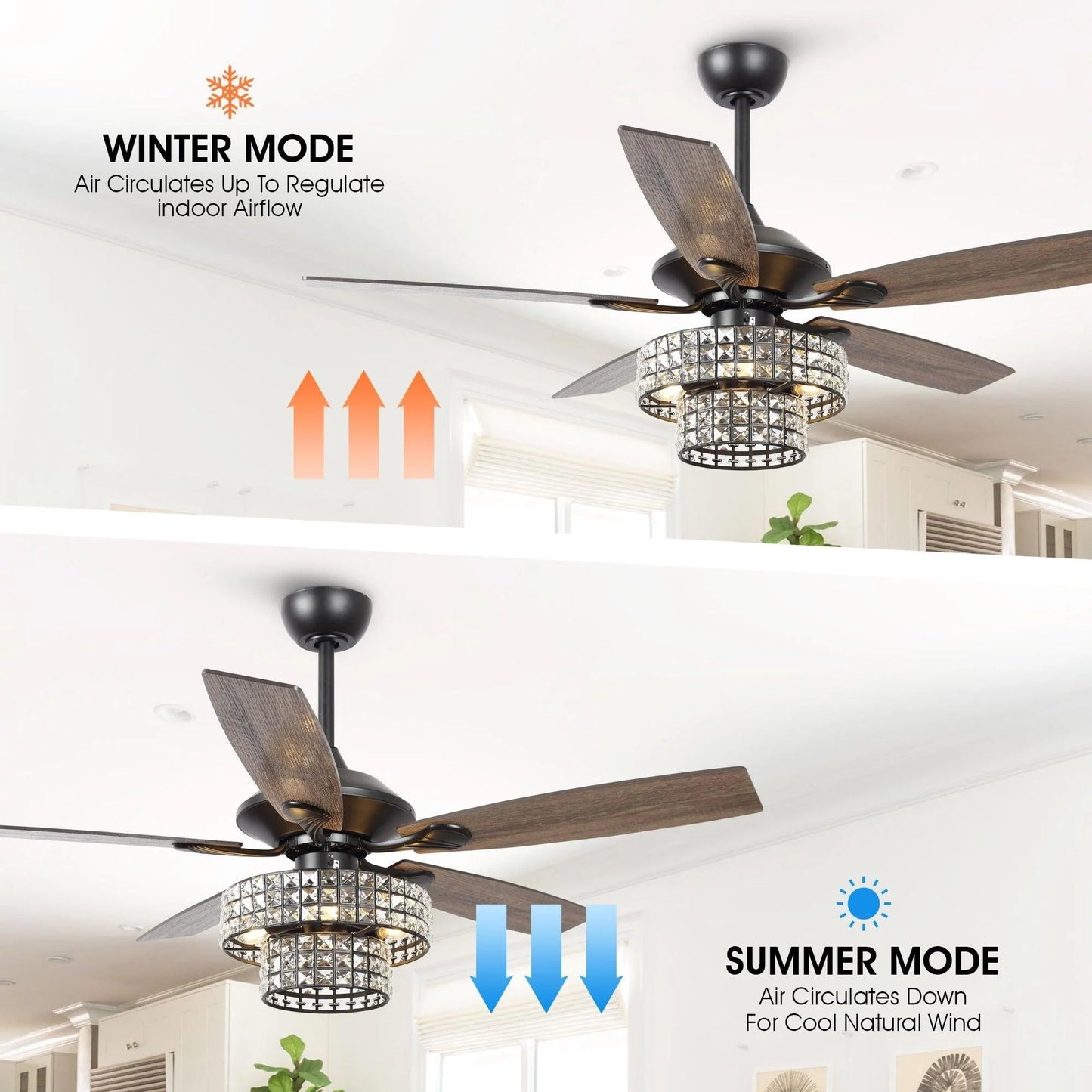 Vaczon 52 Inch Ceiling Fan with Light & Remote - Farmhouse Caged Fandelier, Crystal Mosaic Style Ceiling Fan with 6 Speeds,Reversible