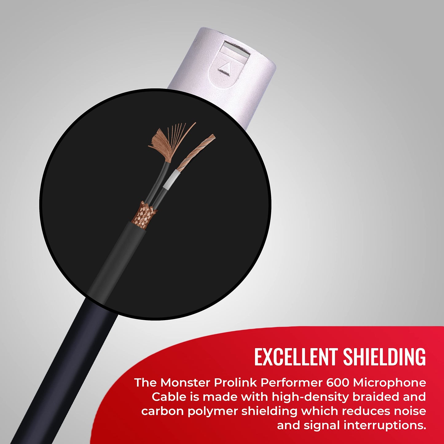Monster Prolink Performer 600 Microphone Cable - Engineered with Custom XLR Connectors, Microfiber Dielectric, Duraflex Jacket, and Carbon Polymer