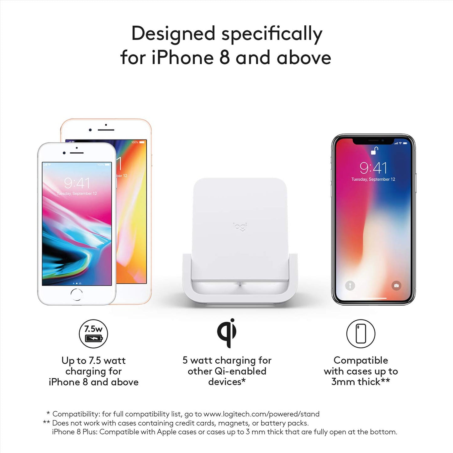 Logitech Powered Wireless Charging Stand for iPhone 8, 8 Plus, X, XS, XS Max and XR