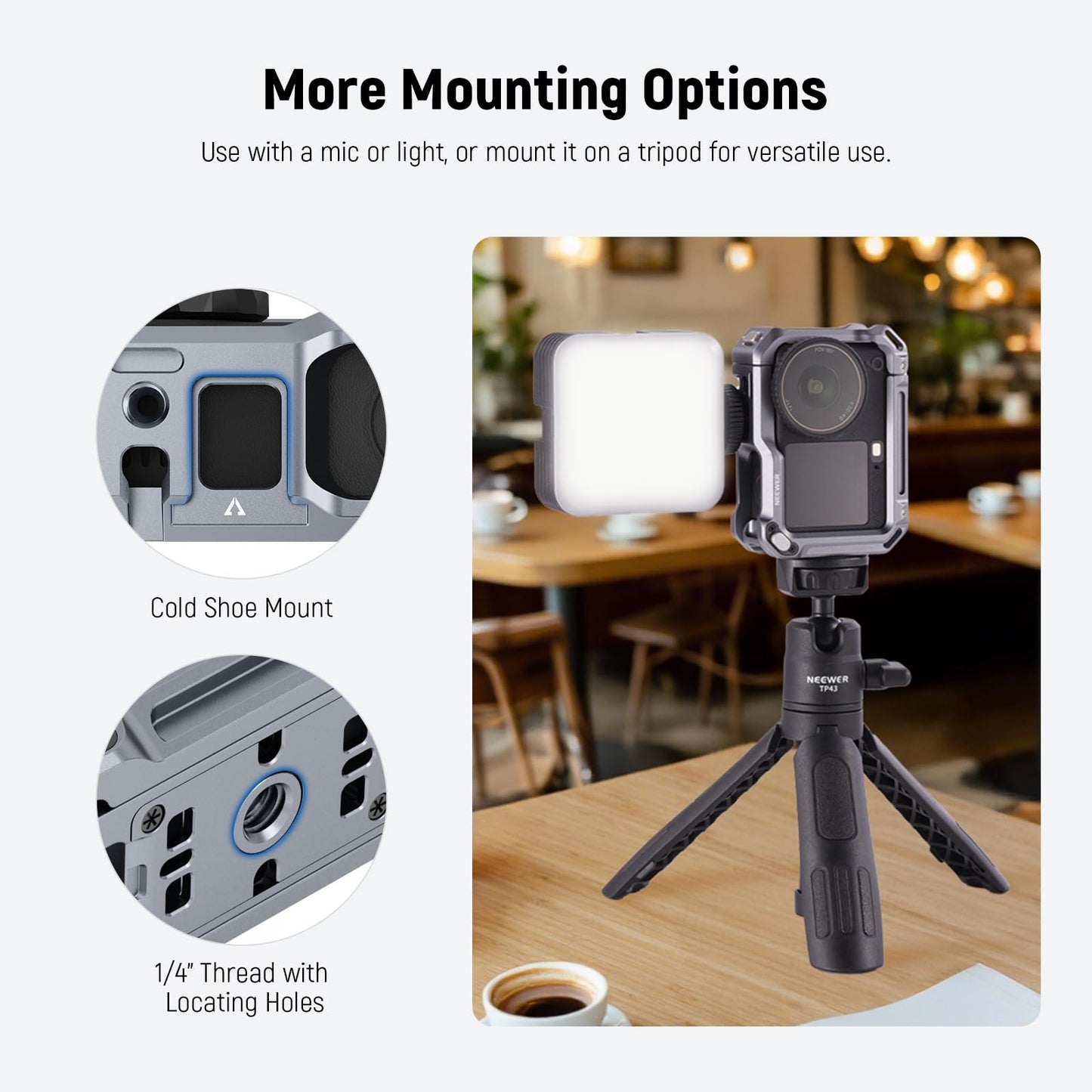 NEEWER Protective Cage Compatible with DJI Osmo Action 6, Aluminum Quick Release Expansion Frame Case Action Camera Accessories, 1/4" Thread & Cold