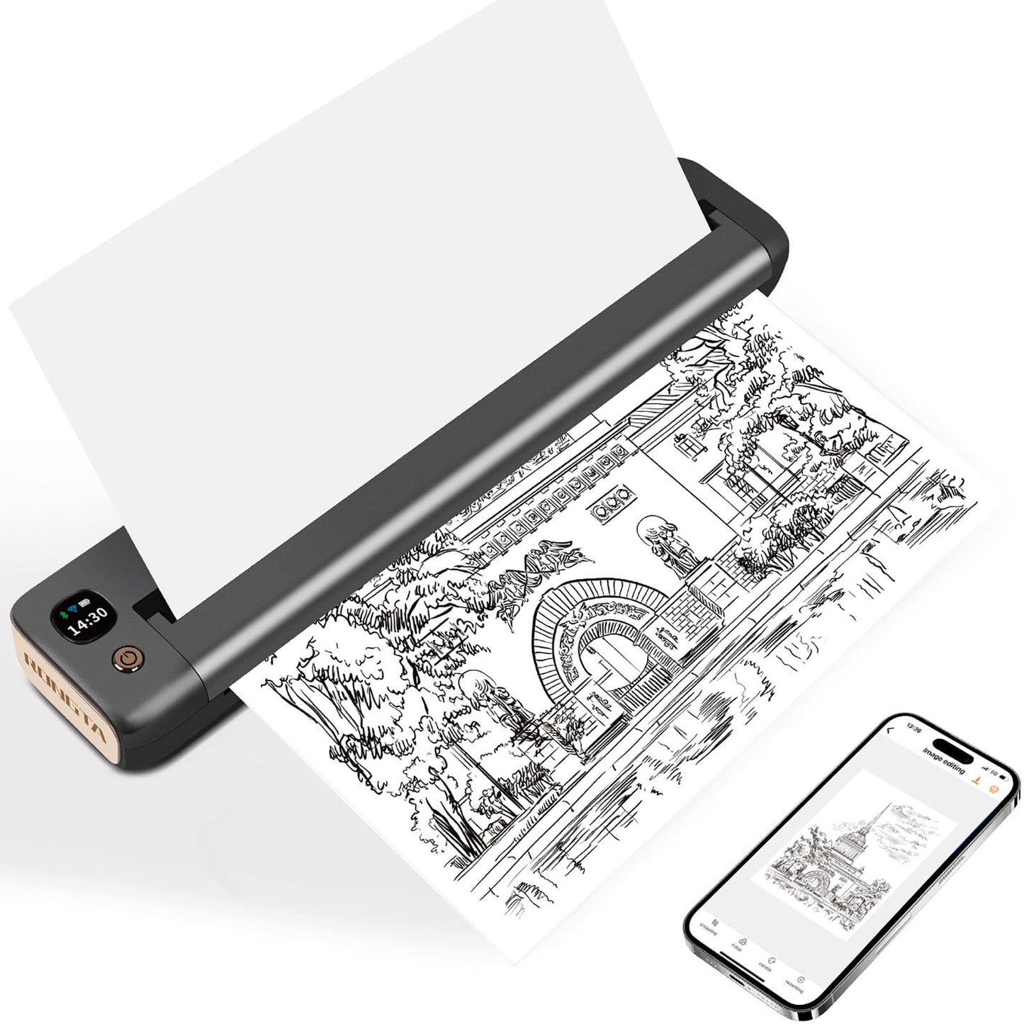 Rongta Portable Printer, Bluetooth Inkless Thermal Printer Wireless for Travel, Compatible with Android iOS Phone & Laptop, Supports 8.5" X 11" US