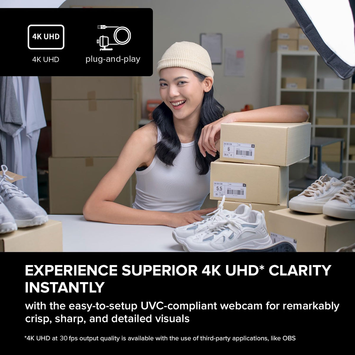 Creative Live! Cam 4K UHD Webcam, 60FPS, Wide-Angle Lens, for PC