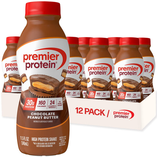 Premier Protein Shake, Chocolate Peanut Butter, 30g Protein, No Added Sugar, 24 Vitamins & Minerals to Support Immune Health, 11.5 fl oz, 12 Pack