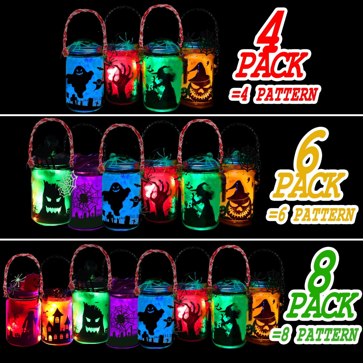 4 Pack Halloween DIY Lantern Jar Craft Kit Decor Supplies Gifts ,Halloween Crafts for Kids Ages 4-12 ,for Adult ,Crafts Activities for School, Indoor