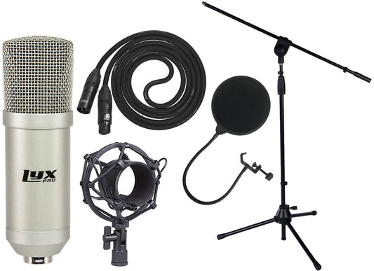 LyxPro Condenser Microphone for Studio, Vocals, Instruments, Podcasting and Professional Recordings with Shockmount, Mic Stand, Pop Filter, XLR Cable