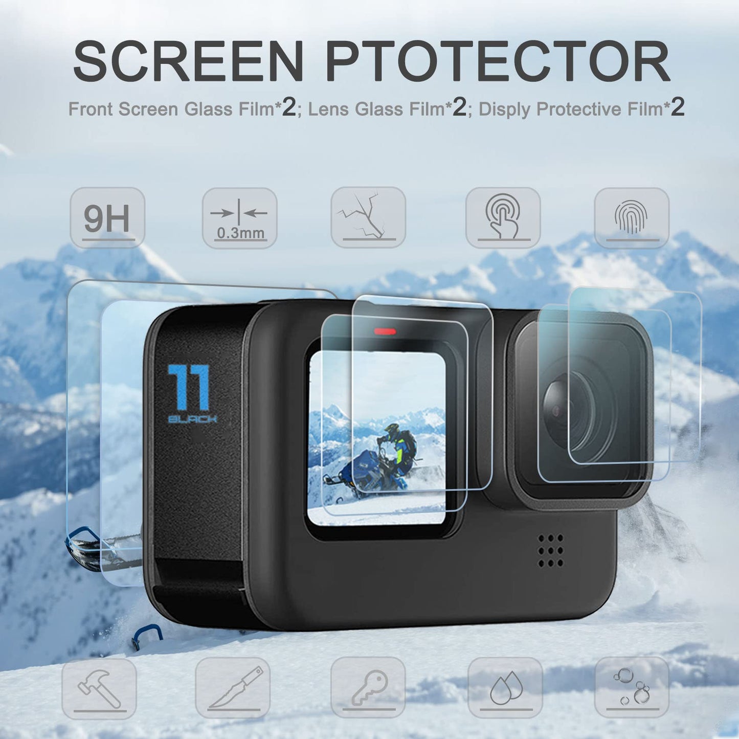 OKFUN Accessories Kit for Go Pro Hero12/Hero11/Hero10/Hero9 Black,Carrying Case+Silicone Case with Rubber Lens Cover+Screen Protector+Battery Side