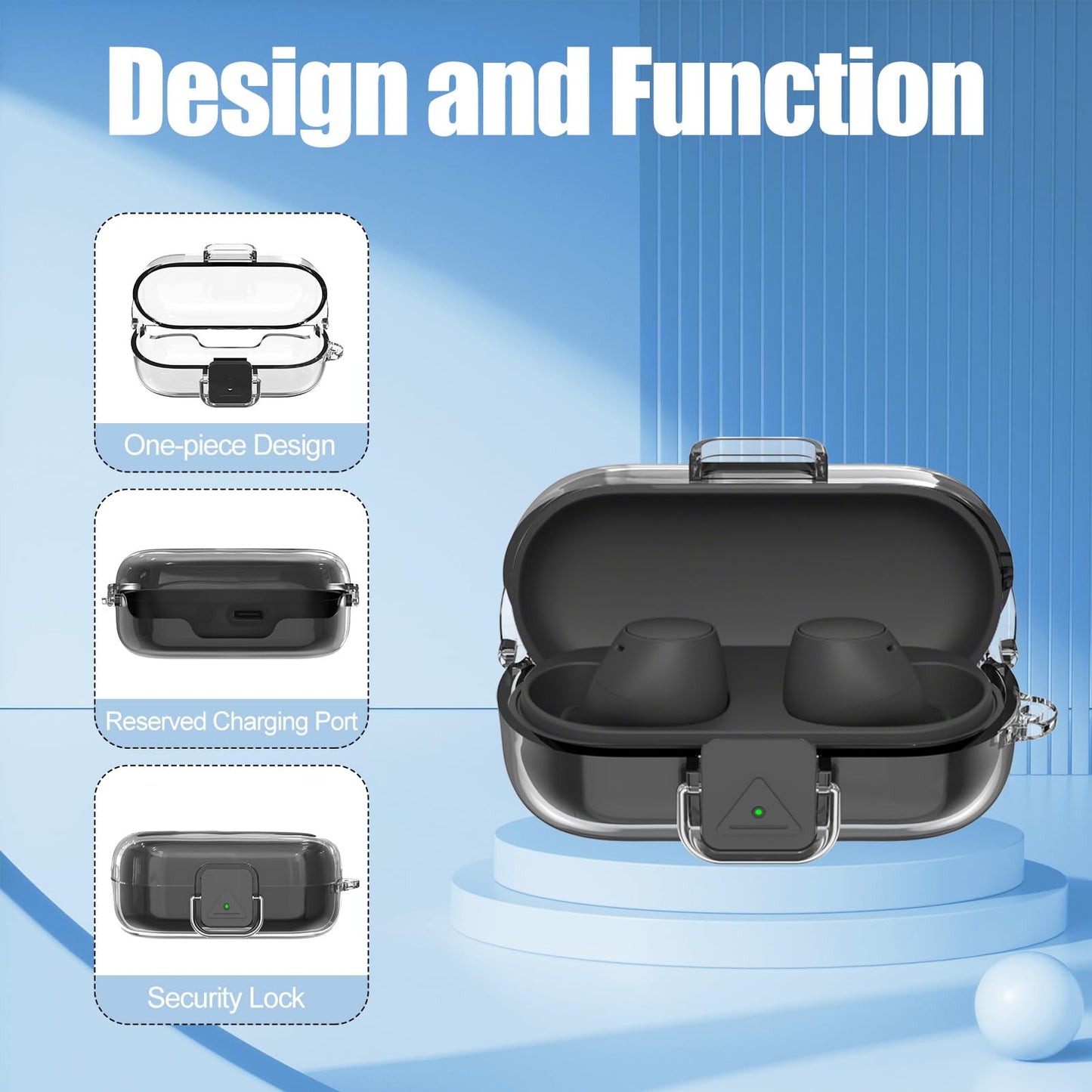 POZCIS [with Safety Lock] for Sony WF-C510 Case Cover, Clear Soft TPU Protective Earbuds Case with Carabiner & Cleaner Kit Accessories Set(Clear)