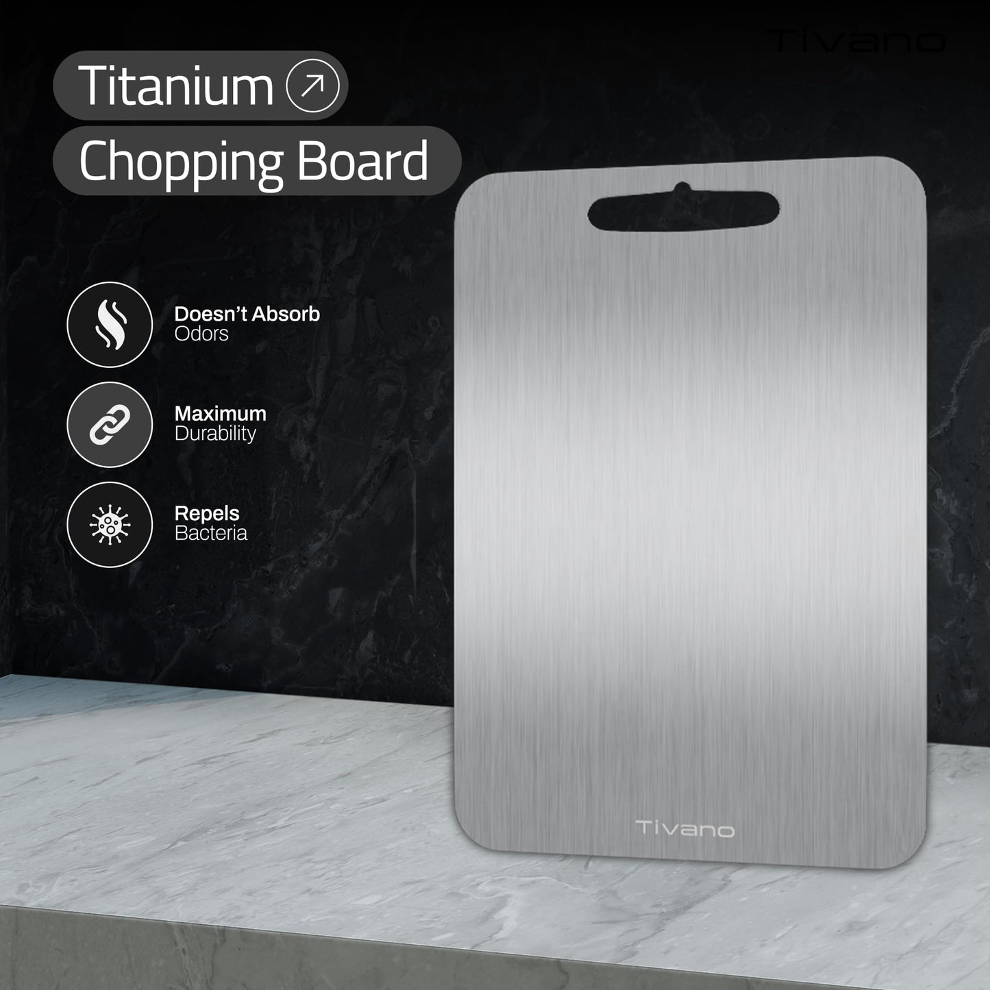 Tivano Original Tivano TitaniumShield Cutting Board 12"x8" Metal Pro | Ultra Durable, Dishwasher Safe, Heat Resistant, Odor & Stain Free, Knife…