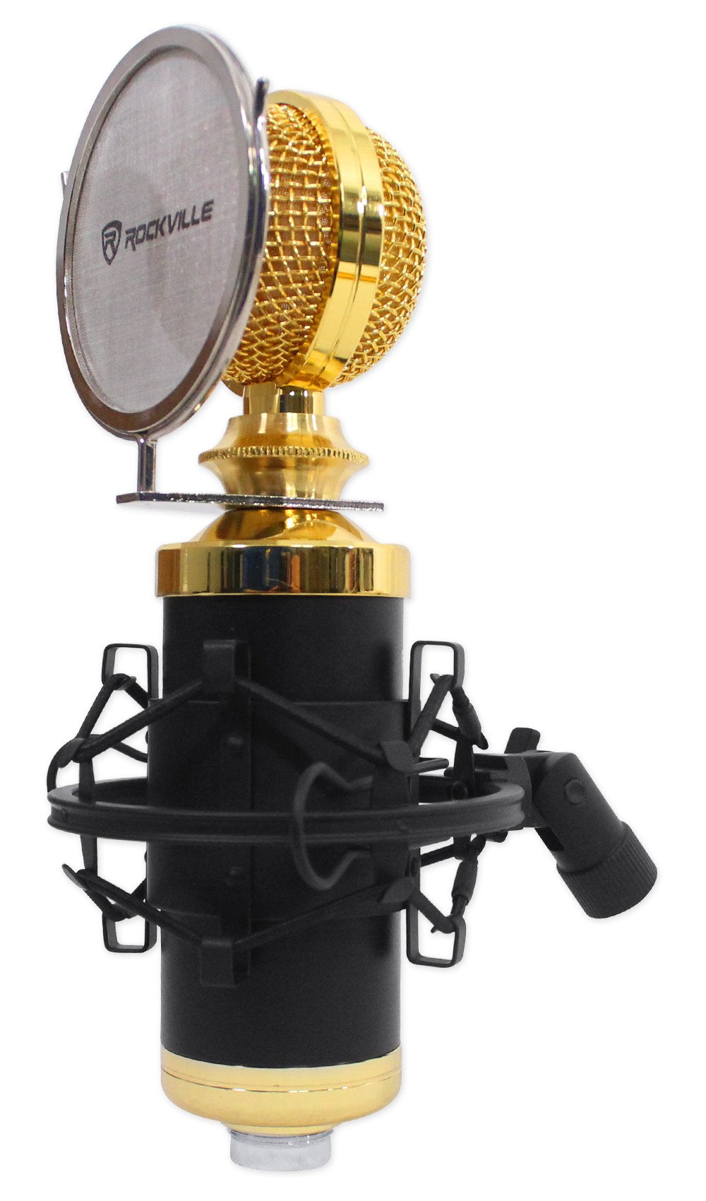 Rockville RCM02 Pro Studio Condenser Microphone, Cardioid Pattern, All-Aluminum Chassis with Steel Basket, Dual Connectivity XLR and 3.5mm, Shock
