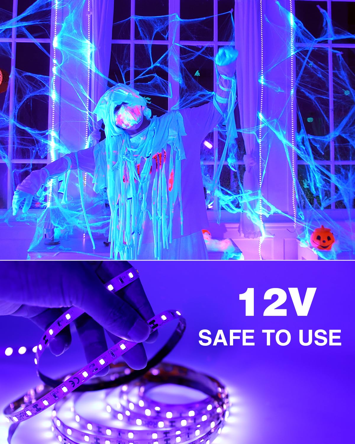 Onforu 32.8ft LED Black Light Strip Kit, 600 Units Lamp Beads, 12V Flexible Blacklight Fixtures, 10m Ribbon, Non-Waterproof for Glow Party, Indoor