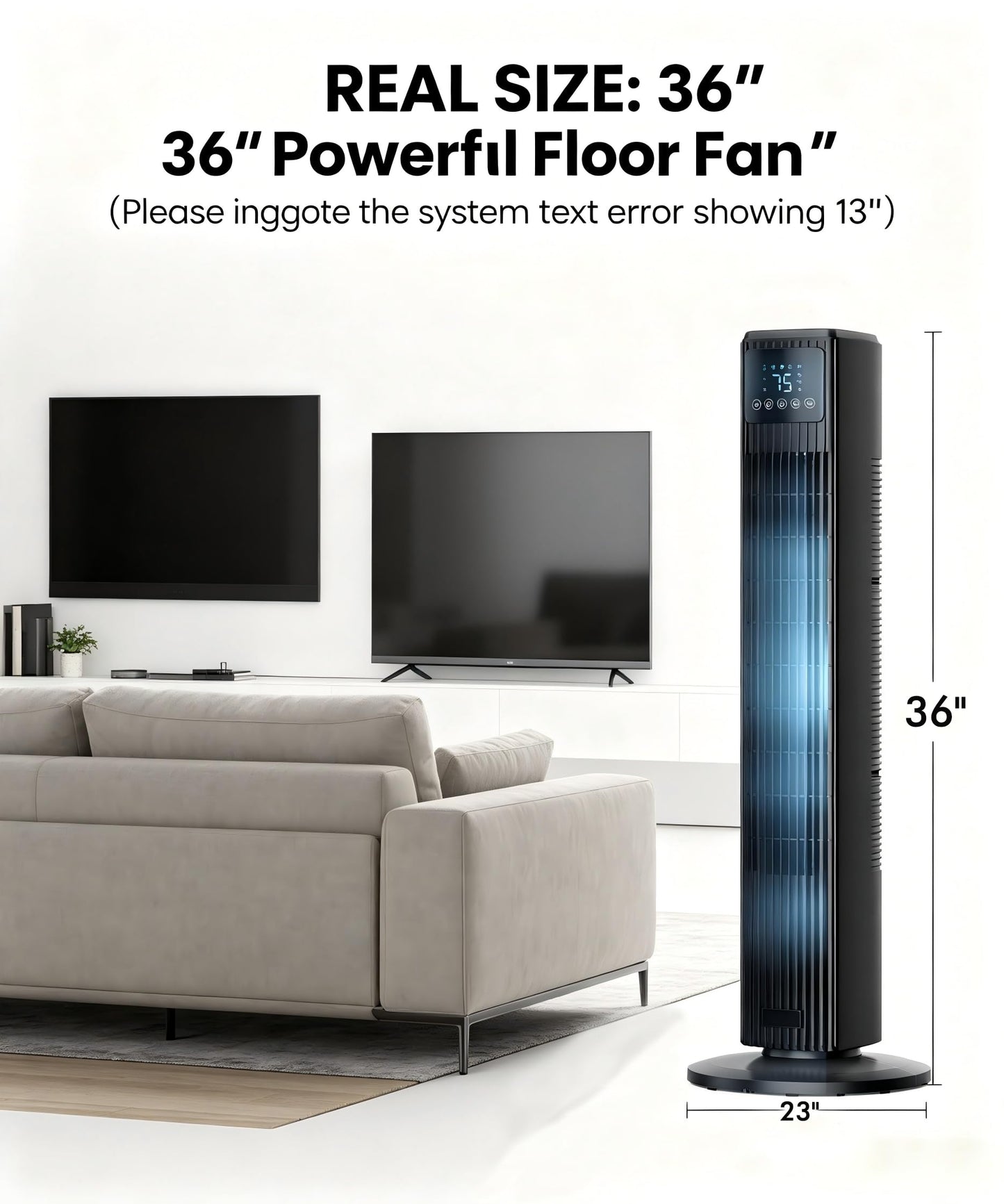 Abolee Tower Fan for Bedroom, Quiet Floor Fan, 90° Oscillating Fans for Indoors with 4 Speeds, 4 Modes, 24ft/s Velocity, FTS007R WHITE