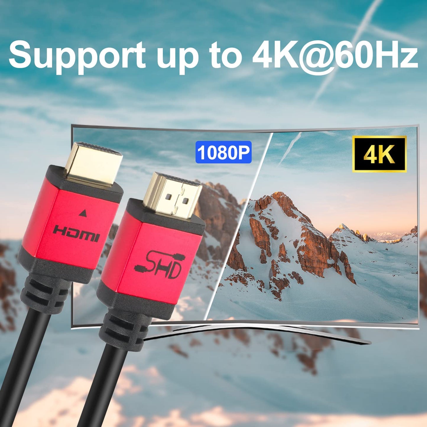 SHD 75 Feet HDMI Cable with Signal Booster, 75' HDMI Cord 2.0V Support 4K 3D 1080P for in-Wall Installation CL3 Rated Black Cable and Red Metal Shell