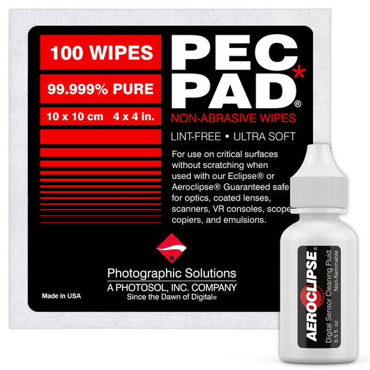 Aeroclipse Optic Cleaning Fluid and PEC-PAD Lint Free Wipes - Critical Optic Non-Flammable Cleaning Solution - Non-Abrisive Cleaning Wipes