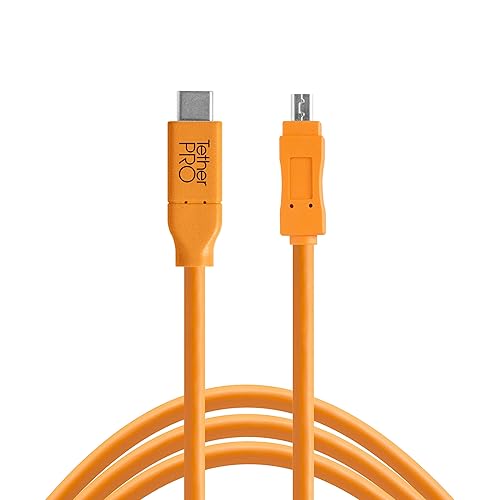 TetherPro USB-C to 2.0 Mini-B 8-Pin, 5Gbps Gen 1, 15' (4.6m), High-Visibility Orange