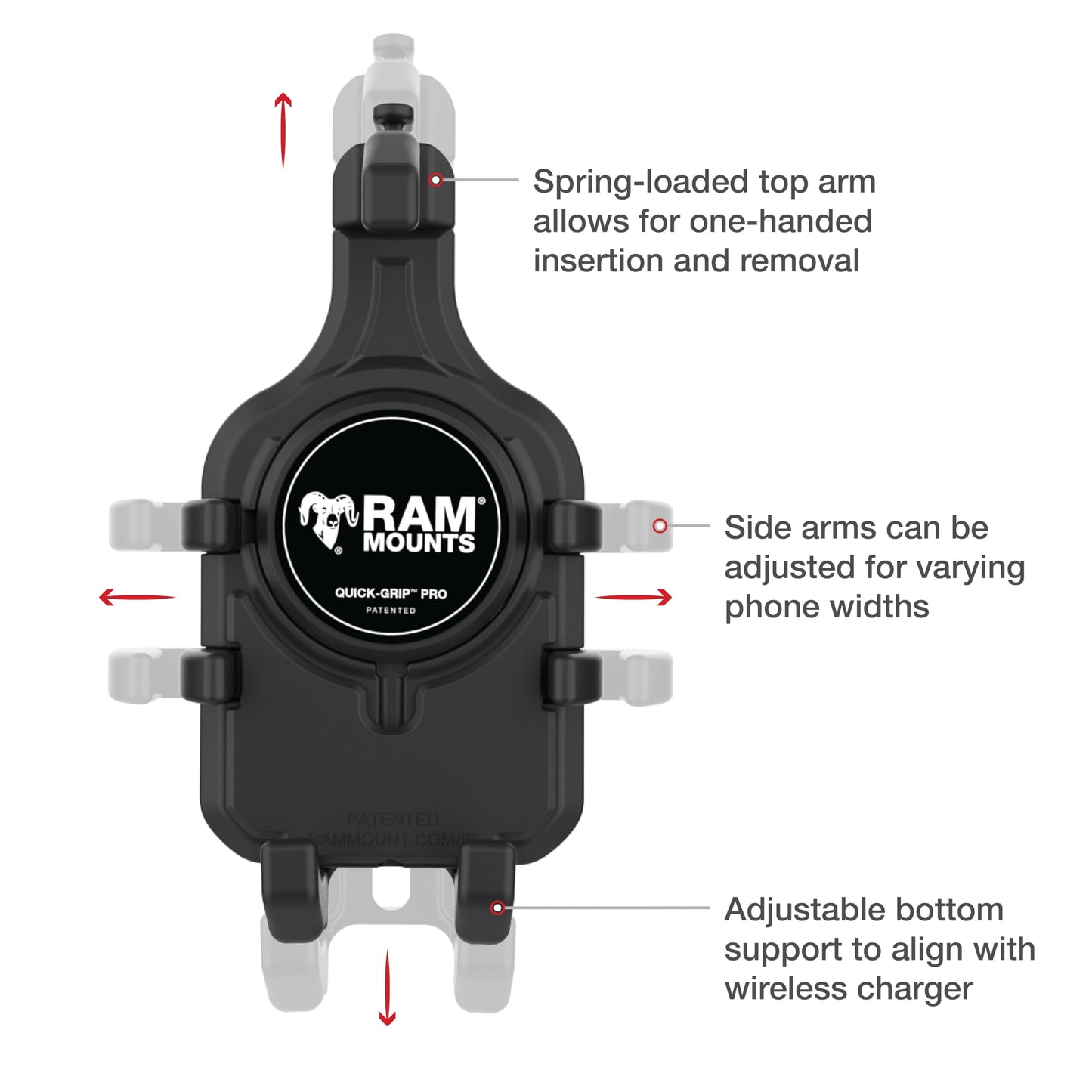 RAM MOUNTS Quick-Grip Pro Motorcycle Phone Holder with Vibration Damper, B Size 1" Ball Mount for Smartphones & GPS Devices, RAM-HOL-PD5BVU