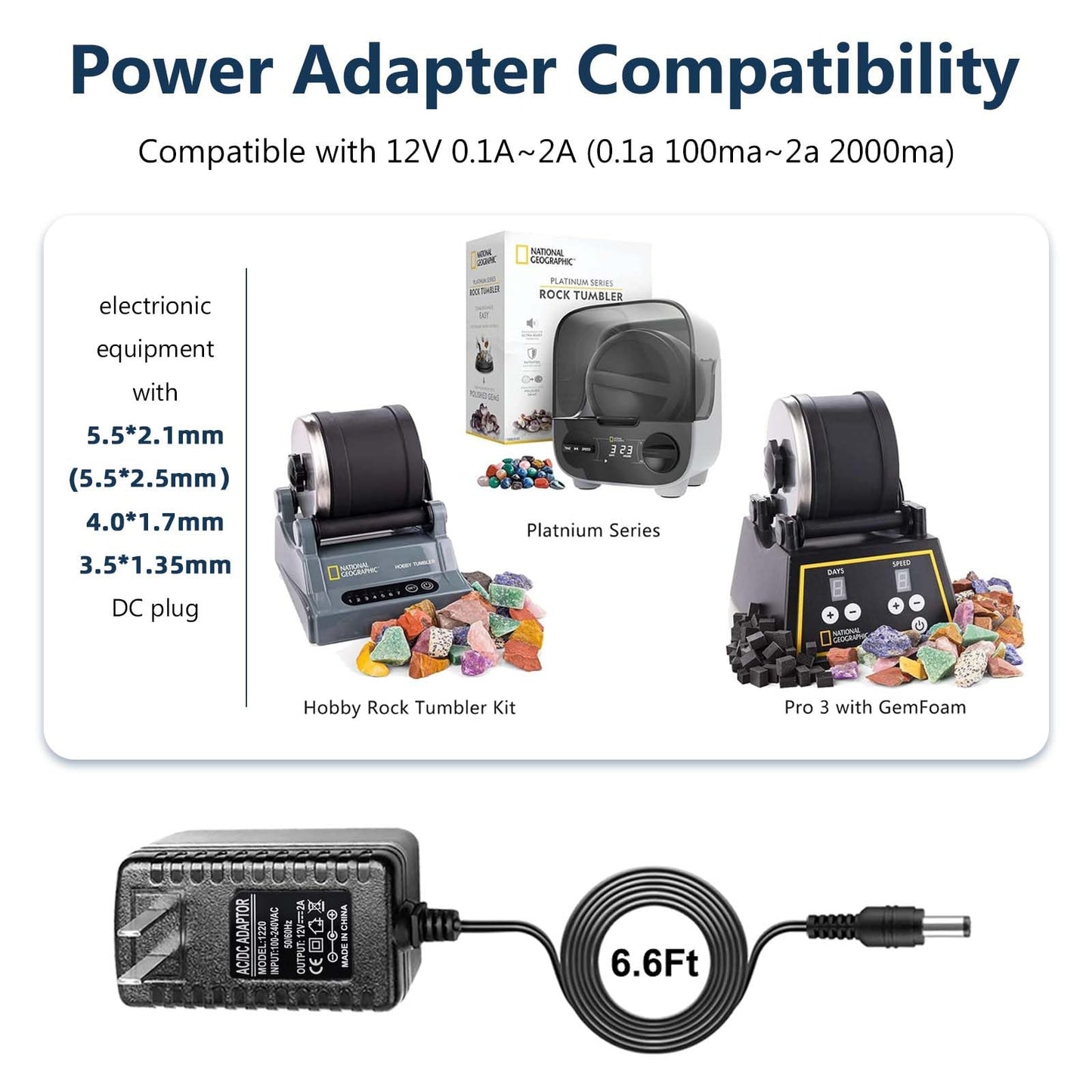 12V AV/DC Charger Power Cord Compatible with National Geographic Rock Tumbler Power Supply Adapter