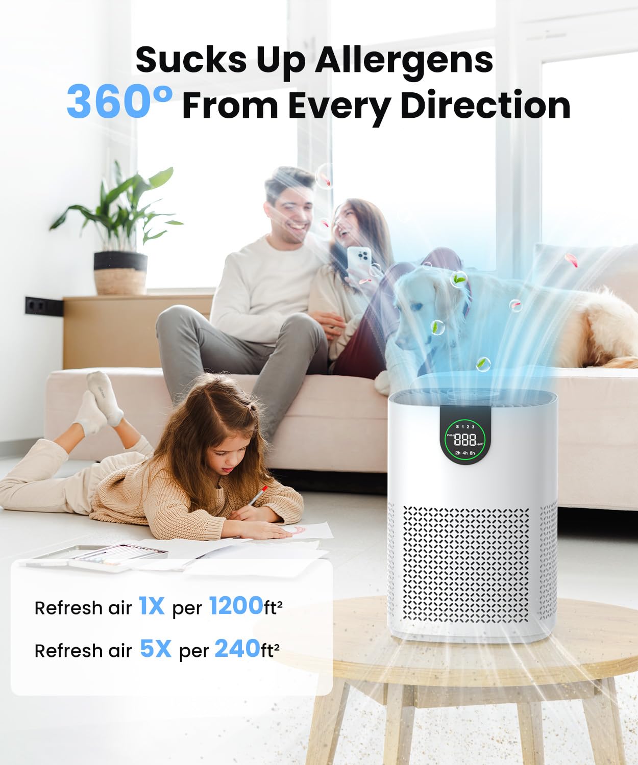 VEWIOR 2 Pack Air Purifiers with Washable Filter for Home Up to 1200ft²