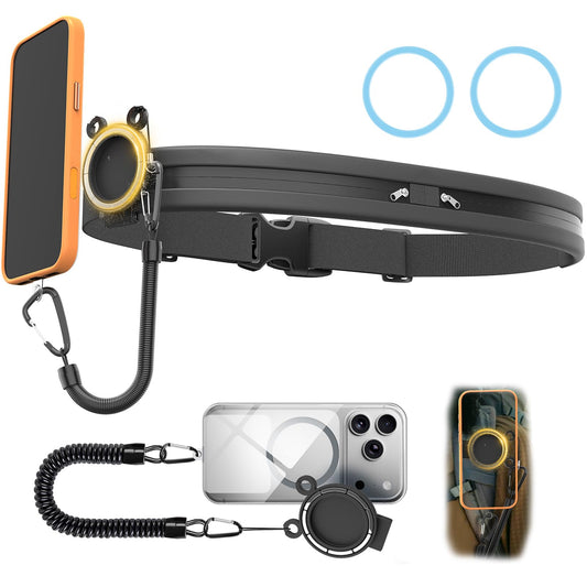 Upgraded N52 Magnetic Phone Holder with Universal Elastic Running Belt for Backpacks/Waist Bag Travel, Hiking, Rock Climbing, and Photography, Fits