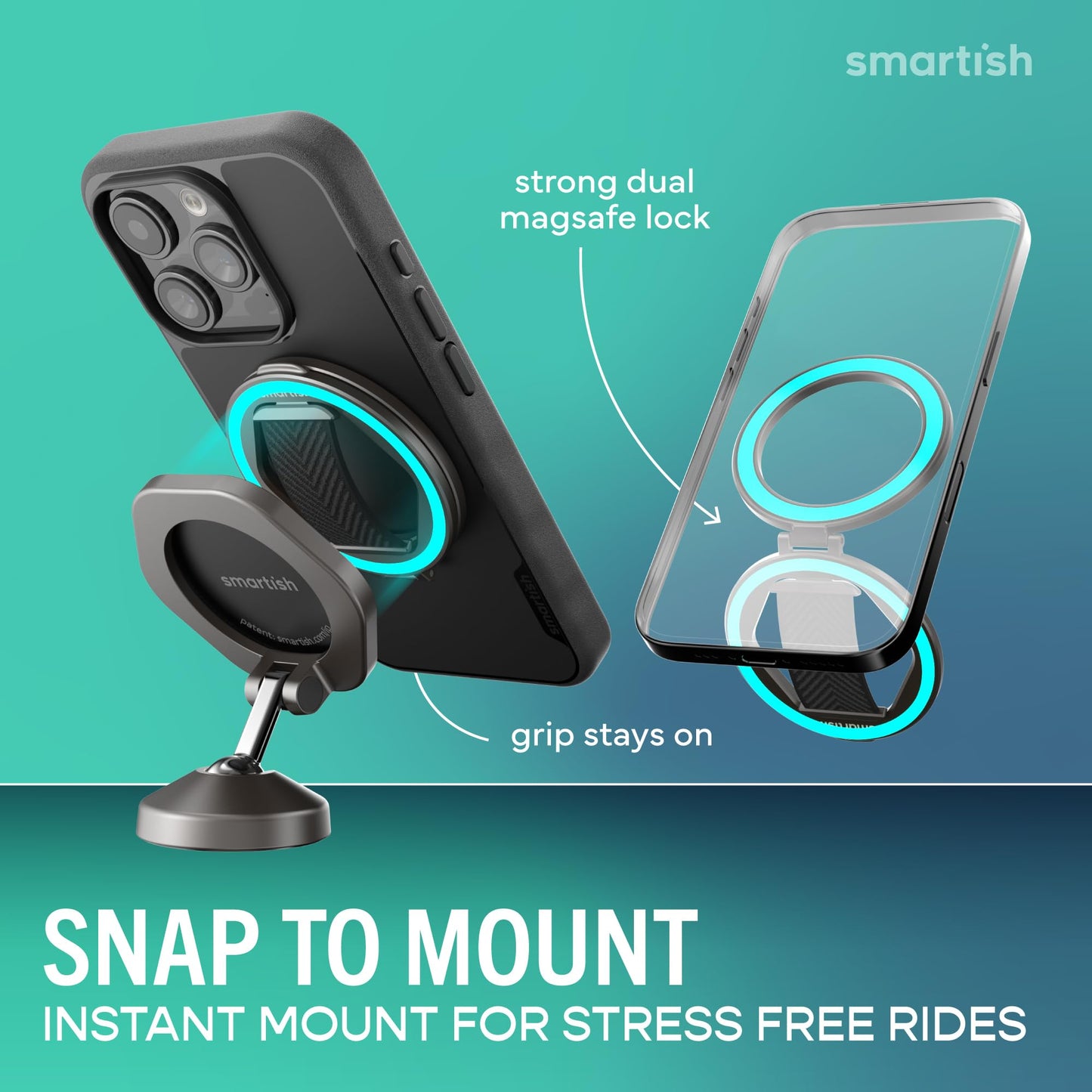 Smartish® MagSafe Grip Kickstand - Quickstand - Magnetic Cell Phone Finger Loop Grip - [Dual-Sided Magnets] Ring Holder Mount w/MagSafe Adapter Kit
