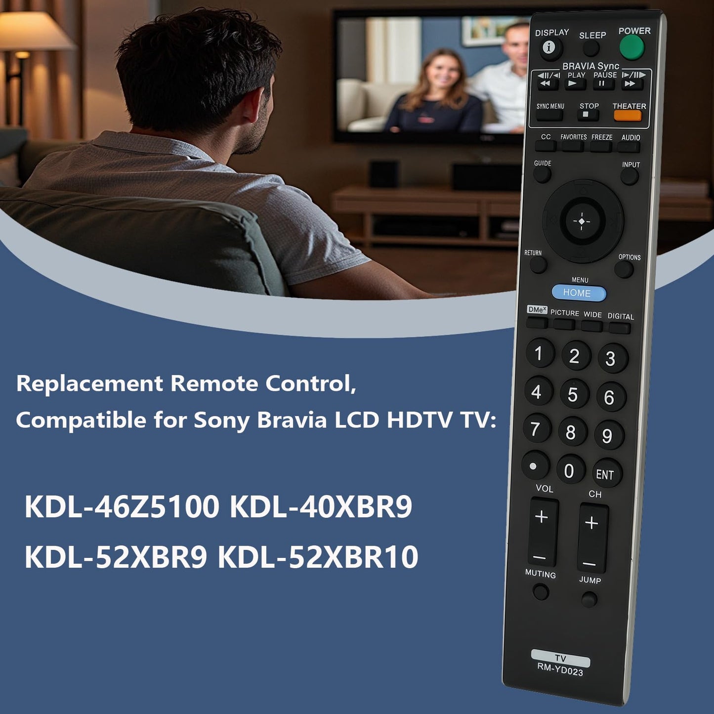 Replacement Remote Controller Compatible for KDL-46Z5100 KDL-40XBR9 KDL-52XBR9 KDL-52XBR10 Sony Bravia LCD HDTV