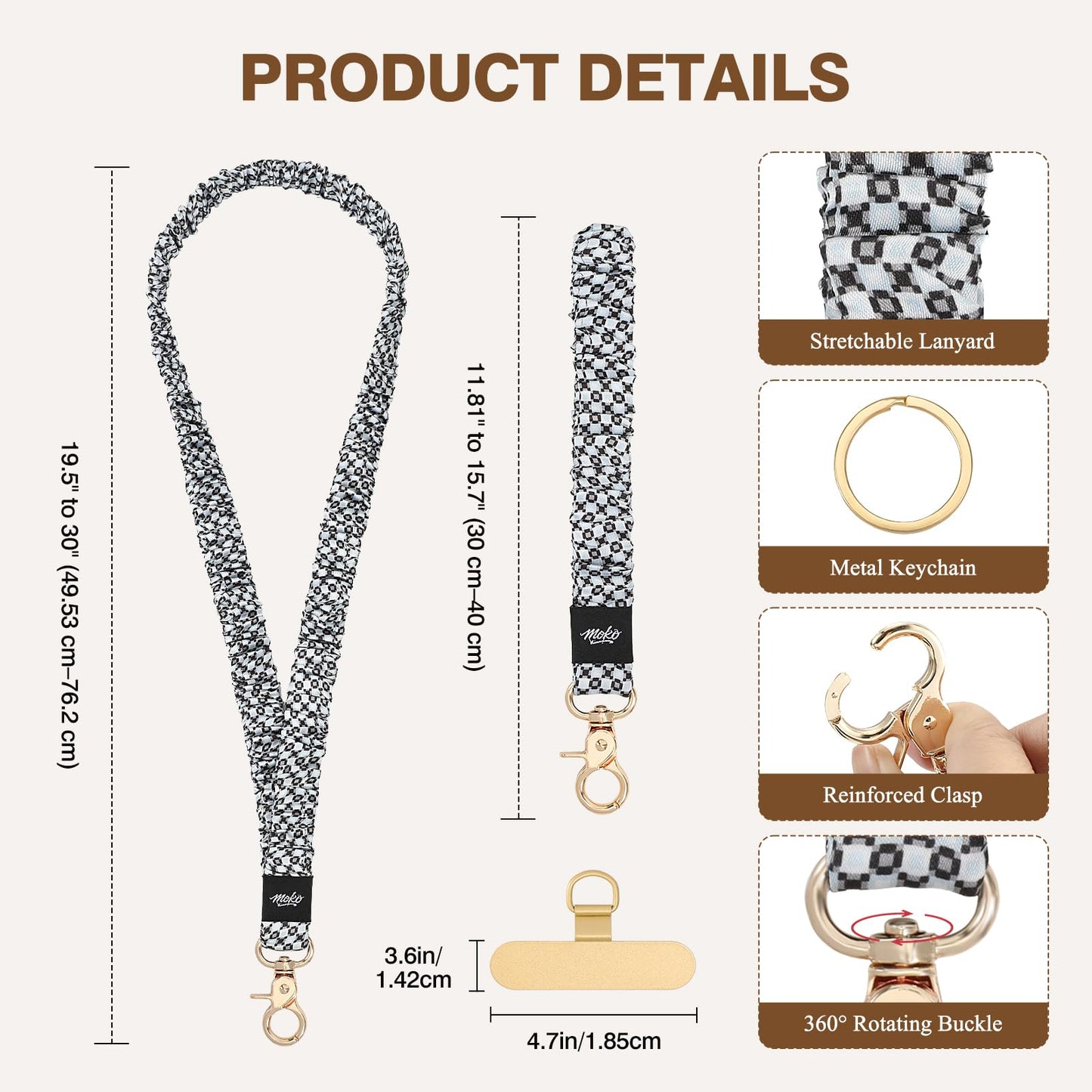 MoKo Stretchy Scrunchie Phone Lanyard, Teacher Lanyard Neck Strap & Keychain Wristlet Strap for Phones,ID Holder,Keys, Metal Cellphone Patch