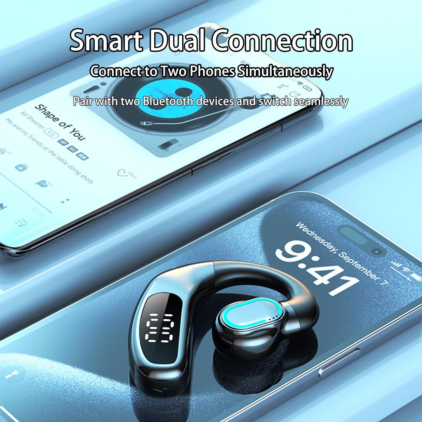 DHBY Single Ear Bluetooth Headset, Bluetooth 5.5, DIT Audio, Noise Cancellation, LED Power Display, 360° Sound, Lightweight, F80 Blue.
