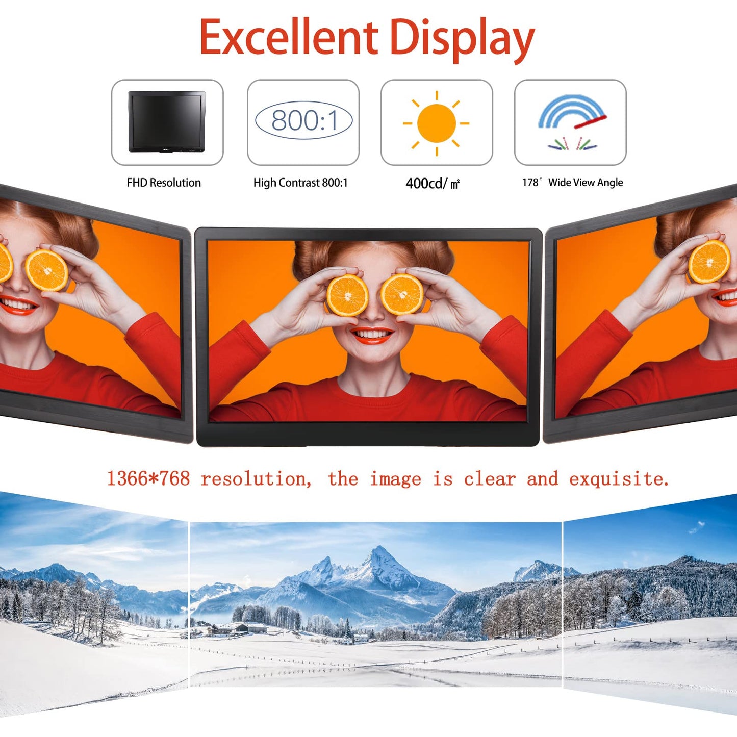 Elweyoo 19 inch Monitoring LCD Display Security Camera Monitor Multifunction Interface HDMI, AV, BNC, VGA, USB, PC Input CCTV Computer Monitor