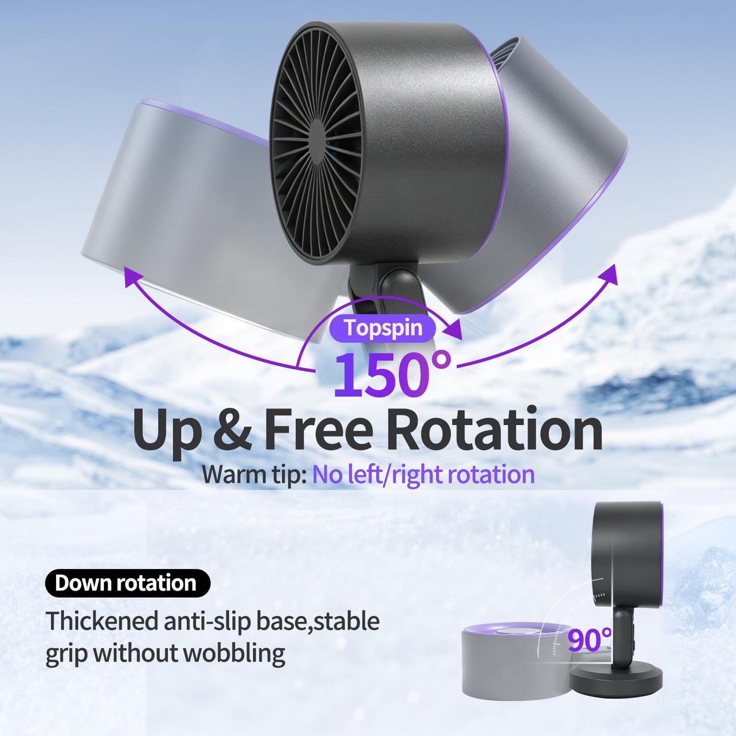 SMINWISNOZY Digital Display Desk Fan, Semiconductor Cooling, Ultra-Quiet Turbo Airflow, 4000mAh Long Battery Life, USB-C Fast Charging, Portable Fan