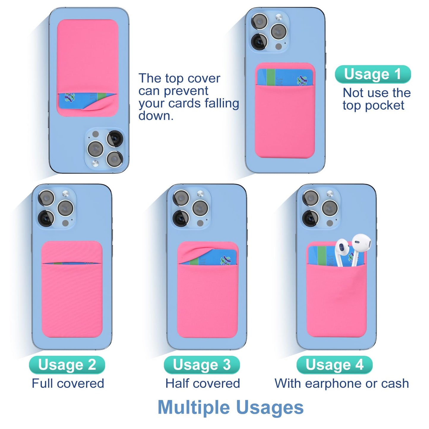 Costyle 4 Pack Slim Cell Phone Card Holder for Back of Phone, Stretchy Lycra Stick on Credit Card Wallet Pocket ID Case Pouch Self Adhesive Sticker