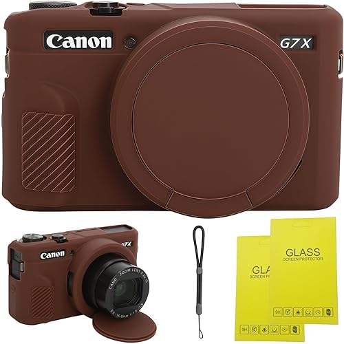 Case for Canon G7 X Mark II Camera, Soft Silicone Protective Case with Improved Down-Open Design, Lens Fully Clear, Includes 2 Screen Protectors & 1